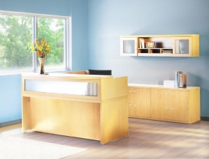 Maple Reception Desk and Credenza